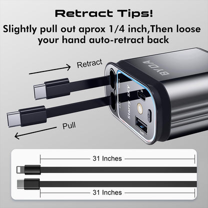 Ultimate 4-in-1 Retractable Car Charger with Starry Light - 69W Fast Charging for iPhone 17/16/15/14/13/12 and Android Devices