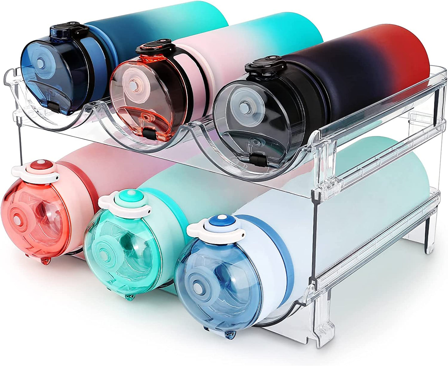 Maximize Your Space with Our Stackable Water Bottle Organizer - 2 Pack Clear Acrylic Storage Racks for Cabinets and Countertops