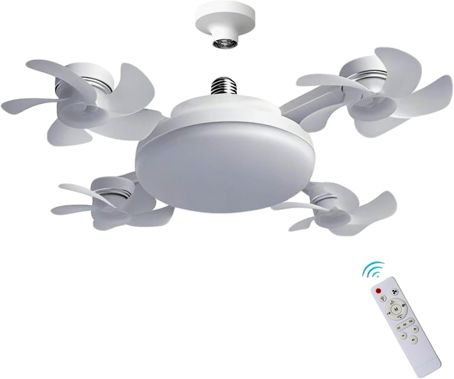 Transform Your Space with the Versatile 4-Head Socket Fan Light – Remote-Controlled, Dimmable LED with 3 Color Temperatures & Wind Speeds for Ultimate Comfort