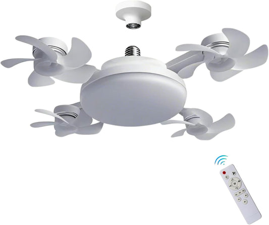 Transform Your Space with the Versatile 4-Head Socket Fan Light – Remote-Controlled, Dimmable LED with 3 Color Temperatures & Wind Speeds for Ultimate Comfort