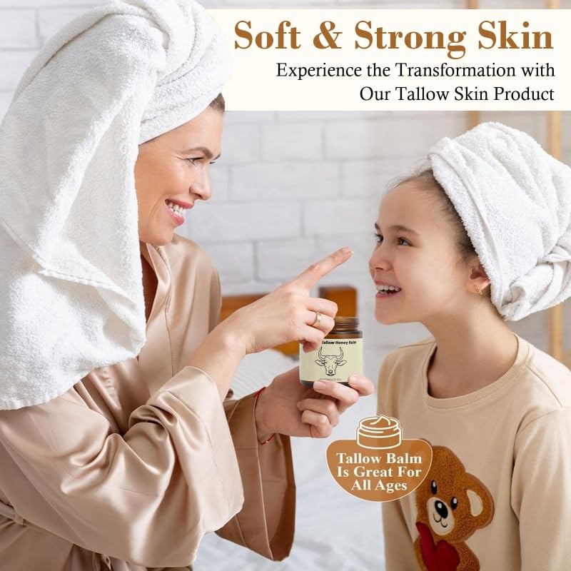 Nourish Your Skin Naturally: Organic Grass-Fed Beef Tallow Whipped Moisturizer with Honey Balm for Deep Hydration and Soothing Relief (4.23Oz, Unscented)