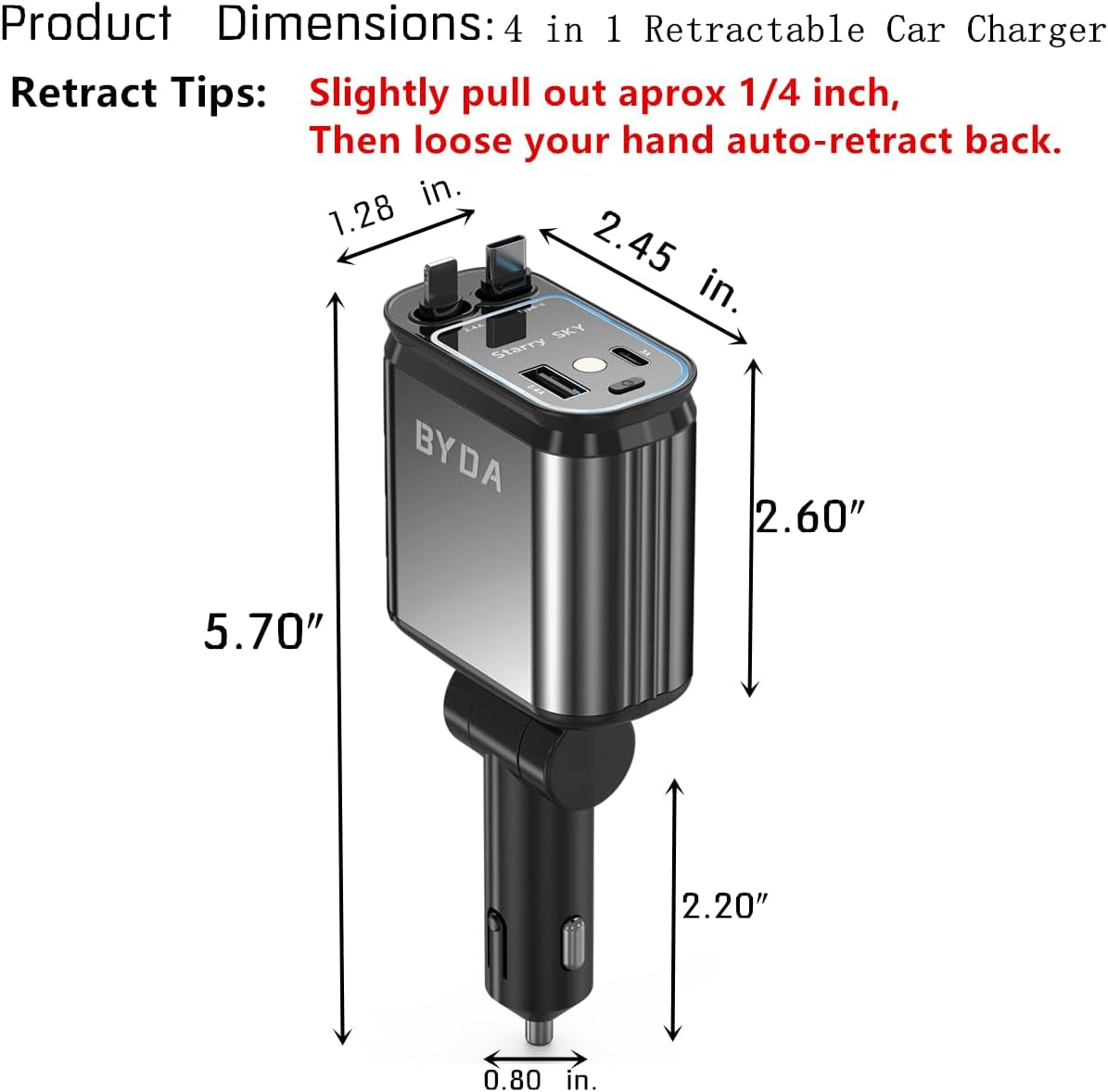 Ultimate 4-in-1 Retractable Car Charger with Starry Light - 69W Fast Charging for iPhone 17/16/15/14/13/12 and Android Devices