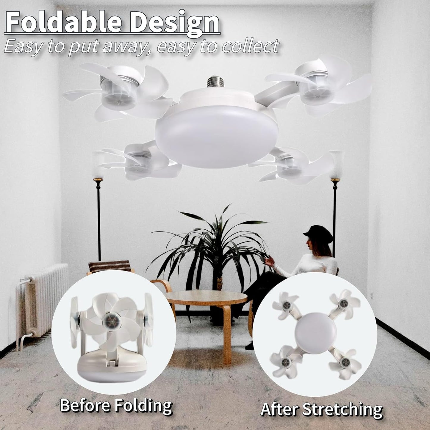 Transform Your Space with the Versatile 4-Head Socket Fan Light – Remote-Controlled, Dimmable LED with 3 Color Temperatures & Wind Speeds for Ultimate Comfort