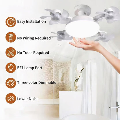 Transform Your Space with the Versatile 4-Head Socket Fan Light – Remote-Controlled, Dimmable LED with 3 Color Temperatures & Wind Speeds for Ultimate Comfort