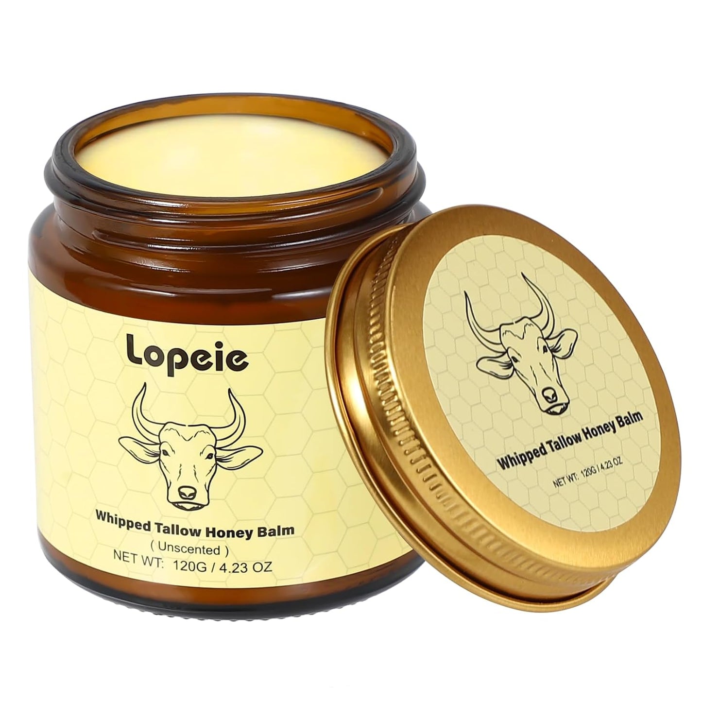 Nourish Your Skin Naturally: Organic Grass-Fed Beef Tallow Whipped Moisturizer with Honey Balm for Deep Hydration and Soothing Relief (4.23Oz, Unscented)