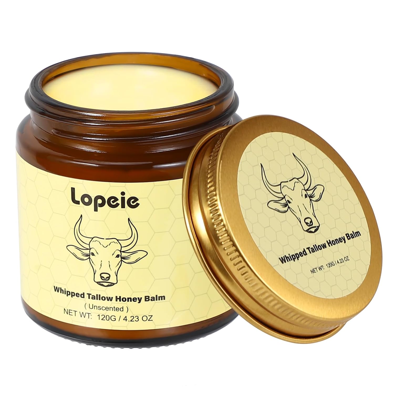 Nourish Your Skin Naturally: Organic Grass-Fed Beef Tallow Whipped Moisturizer with Honey Balm for Deep Hydration and Soothing Relief (4.23Oz, Unscented)