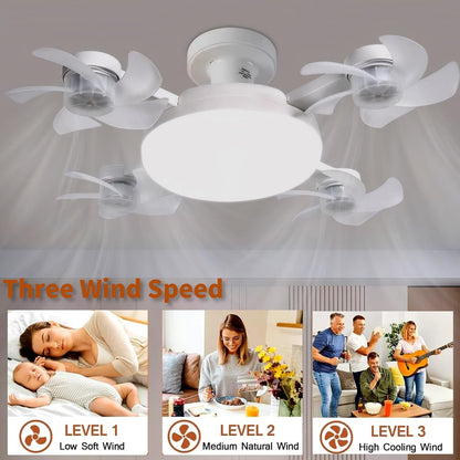 Transform Your Space with the Versatile 4-Head Socket Fan Light – Remote-Controlled, Dimmable LED with 3 Color Temperatures & Wind Speeds for Ultimate Comfort