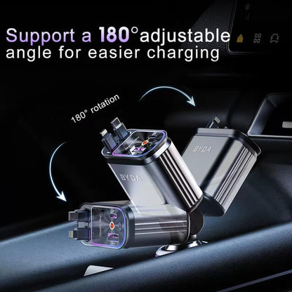 Ultimate 4-in-1 Retractable Car Charger with Starry Light - 69W Fast Charging for iPhone 17/16/15/14/13/12 and Android Devices