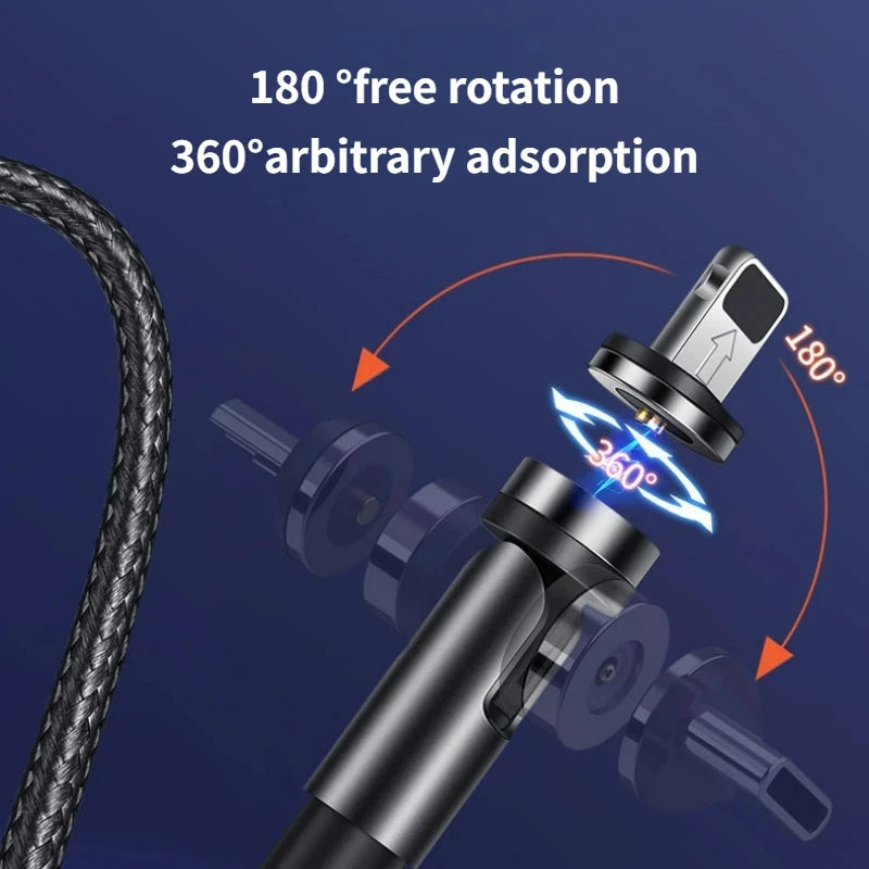 Experience Ultimate Convenience with the 540 Rotate Magnetic Type-C Mobile Phone Charger Cable for iPhone, Samsung, and Xiaomi
