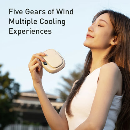 Experience Ultimate Comfort with the 2024 Rechargeable Handheld Mini Fan - Versatile Neck Hanging Design with 5 Speed Settings and Digital Display