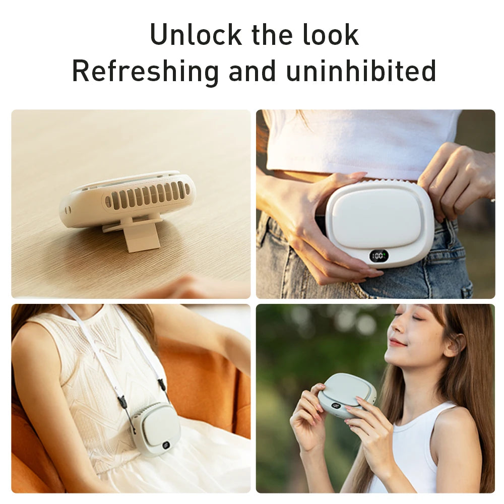 Experience Ultimate Comfort with the 2024 Rechargeable Handheld Mini Fan - Versatile Neck Hanging Design with 5 Speed Settings and Digital Display