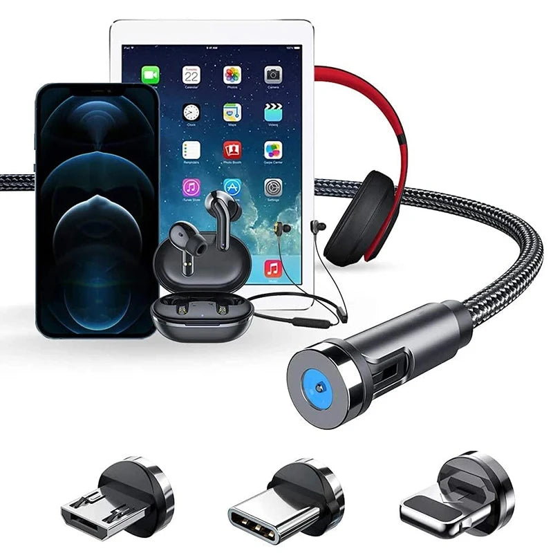 Experience Ultimate Convenience with the 540 Rotate Magnetic Type-C Mobile Phone Charger Cable for iPhone, Samsung, and Xiaomi
