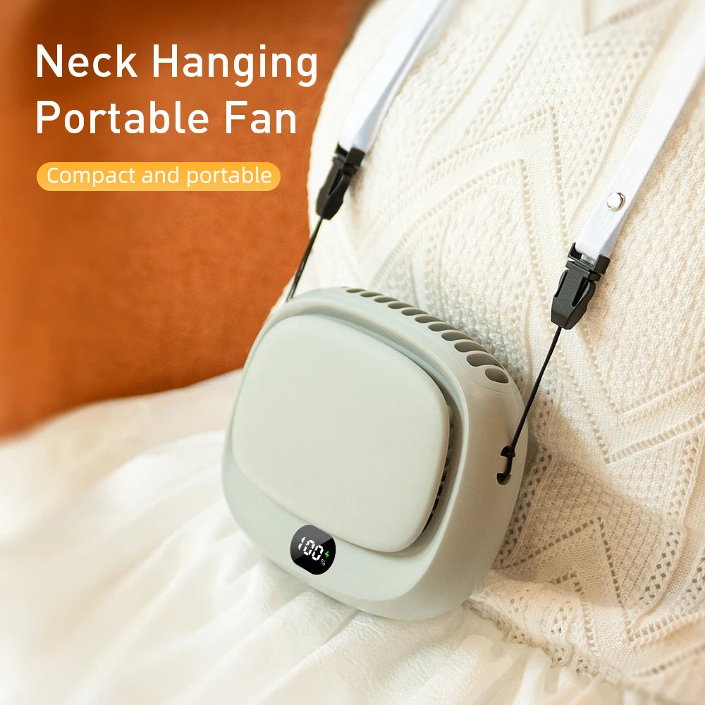 Experience Ultimate Comfort with the 2024 Rechargeable Handheld Mini Fan - Versatile Neck Hanging Design with 5 Speed Settings and Digital Display