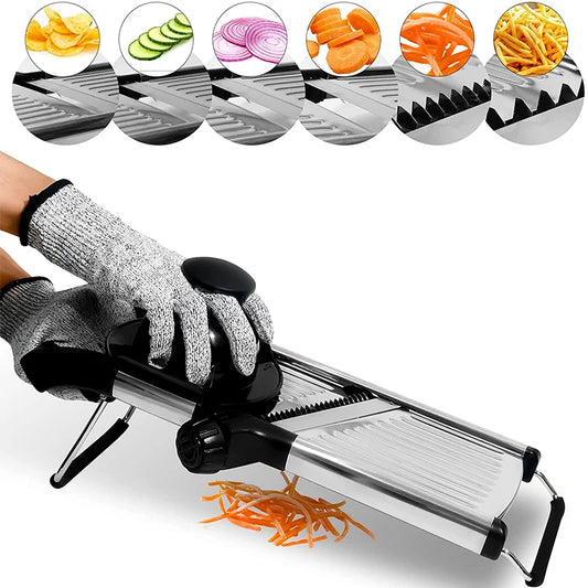 Versatile Adjustable Stainless Steel Mandoline Slicer - Effortlessly Slice Potatoes, Tomatoes, Onions, and Carrots with Precision!