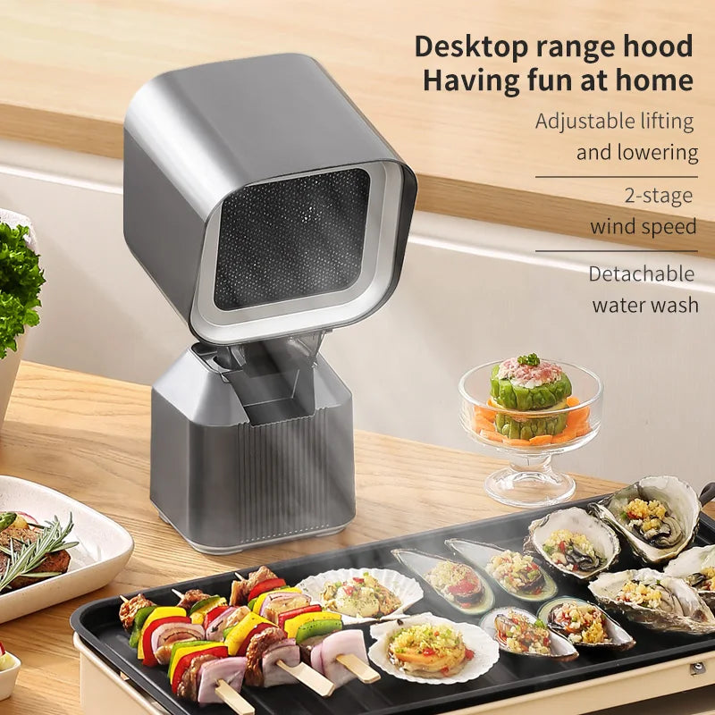 Transform Your Cooking Experience with the Dual Mode Desktop Range Hood - Effortless Grease and Oil Filtration with Adjustable Height and 2 Speed Settings