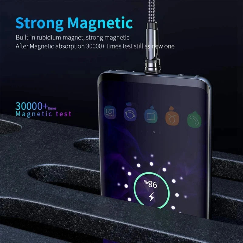 Experience Ultimate Convenience with the 540 Rotate Magnetic Type-C Mobile Phone Charger Cable for iPhone, Samsung, and Xiaomi