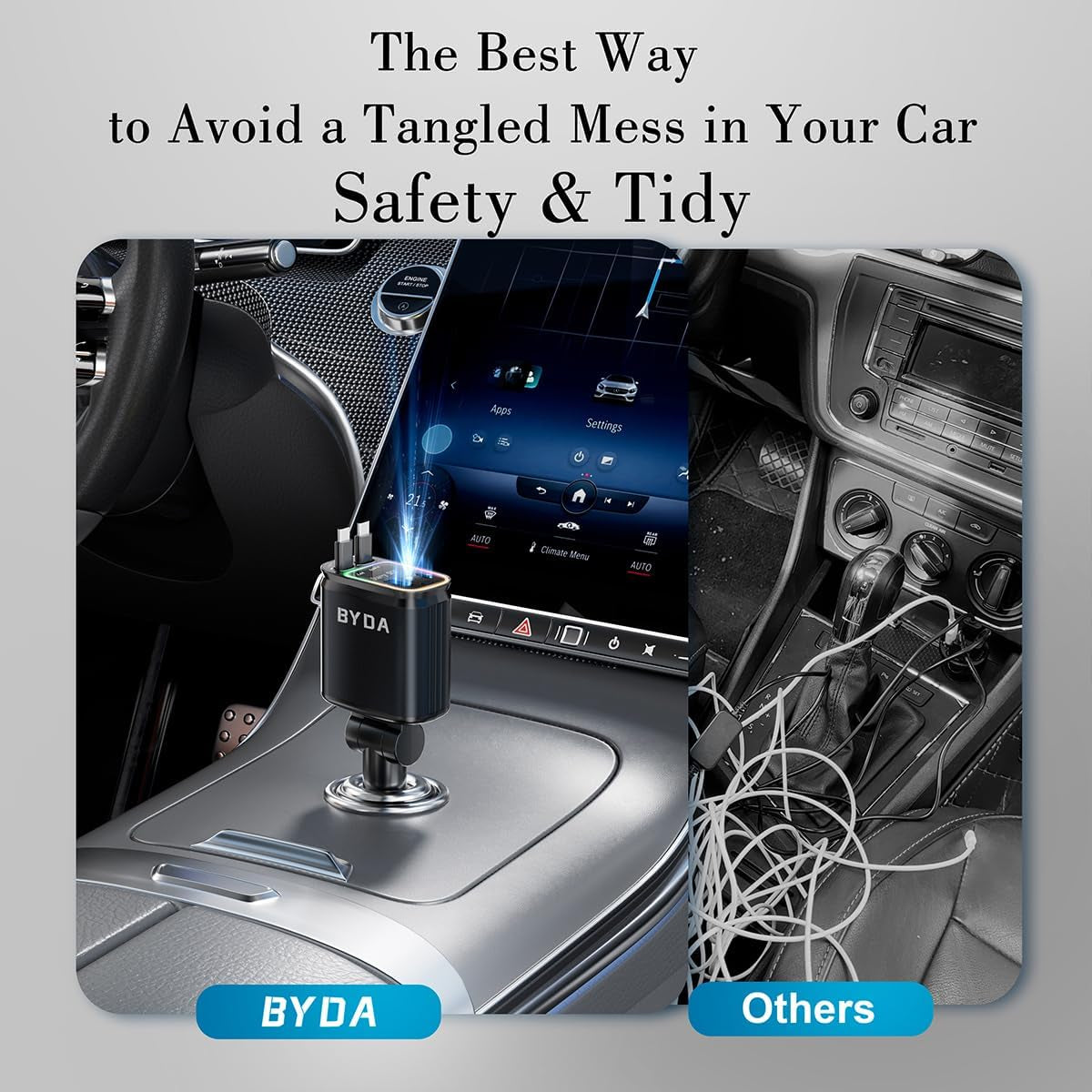 Ultimate 4-in-1 Retractable Car Charger with Starry Light - 69W Fast Charging for iPhone 17/16/15/14/13/12 and Android Devices