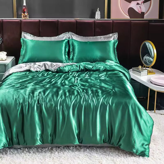 Luxurious Satin Queen Size Duvet Cover Set - Skin-Friendly, High-Quality Bedding in Vibrant Colors - No Sheet Included